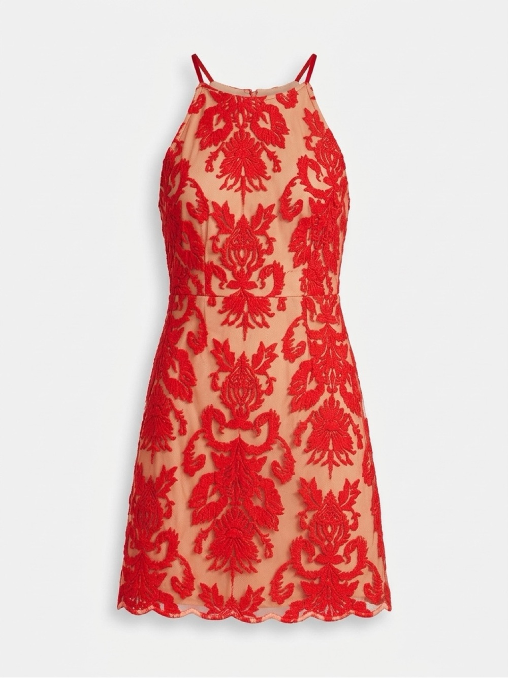 Luxxel Red Embroidered Lace Open Back Mini Dress Size Medium